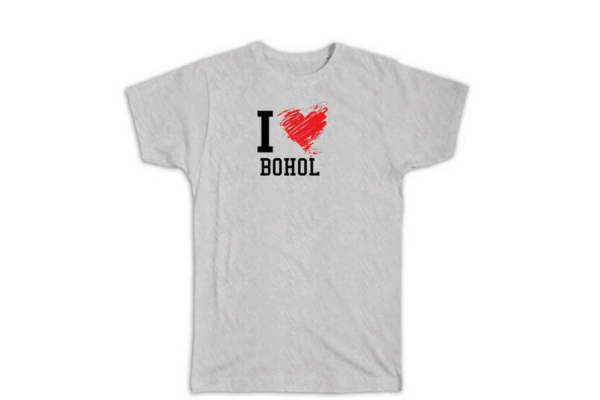  white t-shirt with the print I heart Bohol