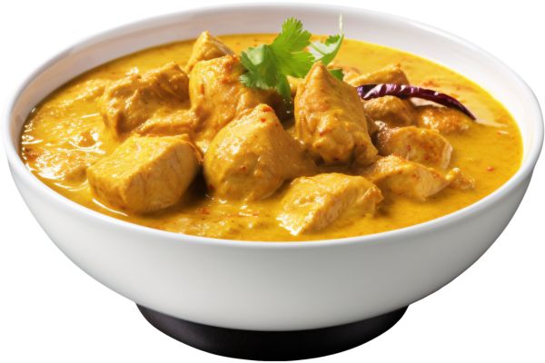 chicken curry in with coconut milk in yellowish sauce