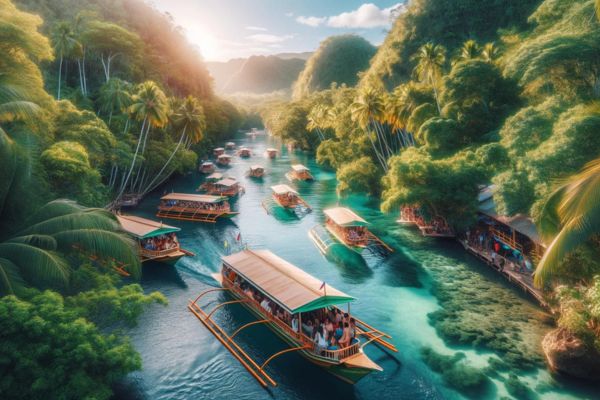 boat-cruises filled with tourists in a river