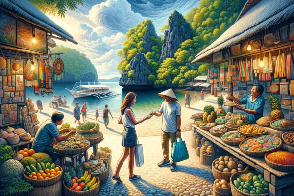 a lady buying products from a local vendor in the market