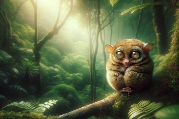 tarsier sitting on a tree branch in the forest